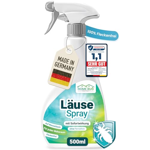 HomeBugProtect Läuse Spray 500ml - Anti Läuse Spray für Textilien und Möbel - Effektives Läuse Abwehrspray als Vorbeugung & Behandlung für Zuhause - Ideale Ergänzung zum Läuseshampoo