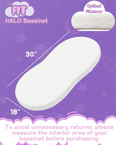 Image of WELLZEE Oval Bassinet Mattress 30 inchx18 inch, Fit for Halo Bassinest Swivel, Flex, Glide, Premiere & Luxe Series Sleeper, Ultra Supportive Foam, Breathable & Washable Cover, Water Resistant Lining