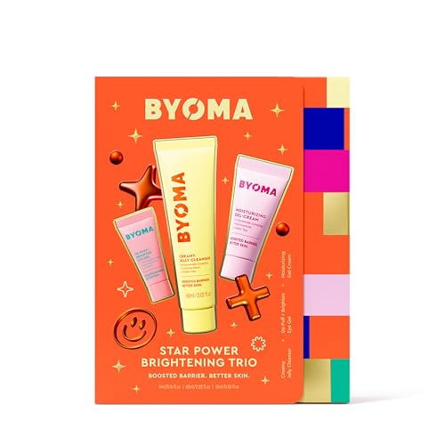 BYOMA Star Power Brightening Trio Travel Size Skincare Set | Mini Eye Gel Jelly Cleanser & Moisturizing Gel Cream | Hydrating De-Puffing & Glow Boosting | Gift Set & Holiday Essentials