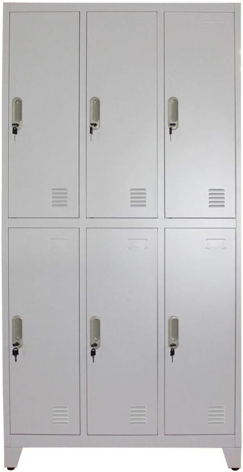 Panana Office Workplace Metal Locker Cabinet Storage Bathroom Shelf Card Holder Inner Mirror Locking Key (6 Door)