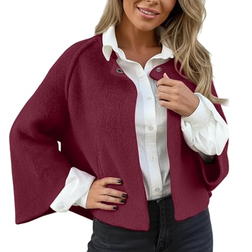 Vhersily Abrigo cruzado de mujer de lana con elastano, abrigo elegante retro moderno con curvas para otoño Outwear a la moda clásico Streetwear, para negocios y bodas, entretiempo, Vino, M