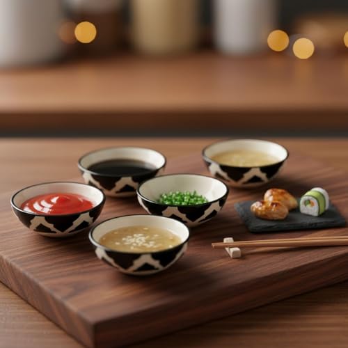 Image of Ceramic Durable Serving Bowl for Kids, Adults & Everyday Dining Suitable for Homes, Kitchen Counters, Cafes, Small Eateries, and Food Tables Dishwasher Safe & Microwave Safe (Black, Set of 2)