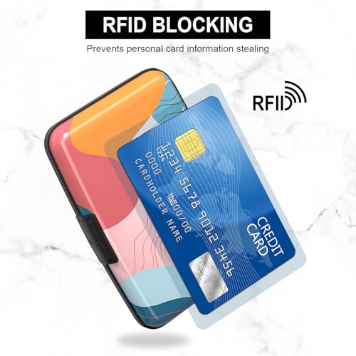 Image of Card Holder Credit Cards Holder for Women RFID wallet women Business Card Holder Wallet Mini Aluminum Card Wallet RFID Blocking Slim Metal Hard Card for Women, Color Abstract