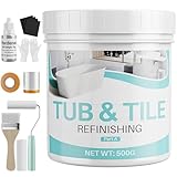 Tile Paint, 17.6oz Tub and Tile Paint Refinishing Kit with Tools and Hardener, Easy to Use for Countertop Bathroom Bathtub Kitchen Sink, Semi-Gloss White, Low Odor，25-30sq.ft