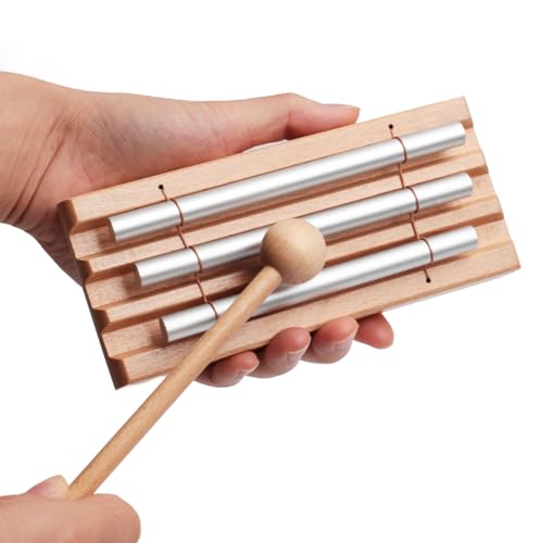 3-Tone Hand Chime with Mallet - Handheld Percussion Instrument with Mallet for Mindfulness, Yoga, Classroom Management and Focus Training