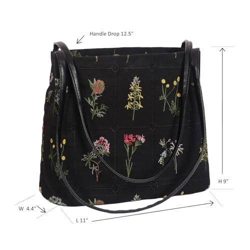 Image of Floral Canvas Purse for Women, Embroidered Handbag with Pu Handle, Small Summer Daily Tote Bag for Shopping Work Gym | cotton canvas
