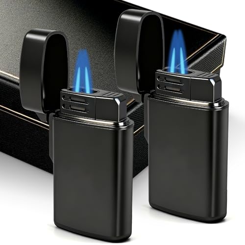 2 Pack Mini Torch Lighter Windproof Jet Flame Butane Gas Pocket Refillable for Candles, Outdoor, fireworks, Camping, Fireplaces, Gas Stoves, Ovens, BBQ & Survival Gear (Butane not included)