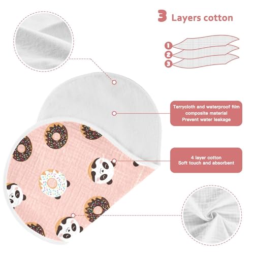J JOYSAY Donuts Panda Salmon Baby Burp Cloths for Boys Girls Large 22''x11'' Cotton 4 Layer Neutral Burp Clothes for Infant Unisex one sizex43