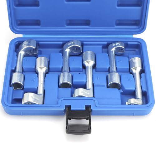 QWORK 6-tlg Diesel-Injektor-Steckschlüsseleinsatz Größe 12/14/16/17/18/19mm Antrieb 12 5mm (1/2 Zoll) Offener Ringschlüssel Leitungsschlüssel-Satz