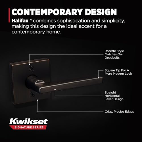 Image of Kwikset Halifax Dummy Door Handle, Single Sided Lever for Closets, French Double Doors, and Pantry, Venetian Bronze Non-Turning Reversible Interior Push /Pull Lever, with Microban Protection