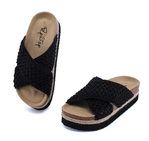 Image of PepStep Slide Sandals for Women with Soft Cork Footbed and Strap, Ladies Fashion Platform Slide Sandals Comfortable Slip On Style