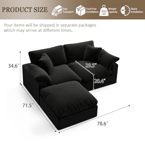 Image of Modular Cloud Sofa,Convertible 3-Seater Set,Extra Deep Seat Down Filled Seat, Washable & Replaceable Cushion Covers for Living Room,Apartment,Black