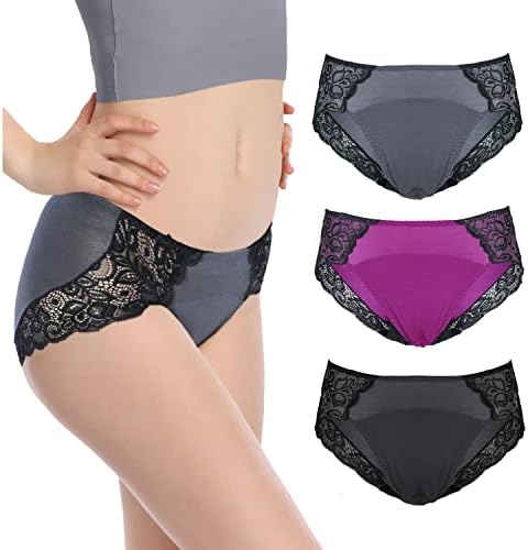 Neione Period Underwear Menstrual Postpartum Panties Women's Briefs Lace Hipsters 3 Pack Gorthix 3XL Plus Size