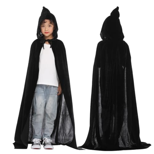 Kids Halloween Hooded Cape Velet Costume Cloak For Boys Girls Black 8-11 T - image 4