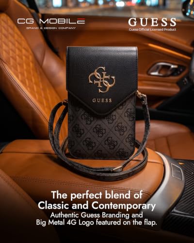 Image of CG MOBILE Guess Universal Wallet Crossbody Bag Official Licensed, Grained PU Leather with Classic Logo & Strap, Protective Smartphone Sling Pouch & Travel Shoulder Wallet Bag for Men & Women -Black
