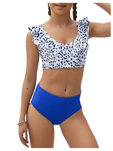 SOLY HUX Girl's Bathing Suit Allover Print Ruffle Trim Bikini Set Two Piece Swimsuit