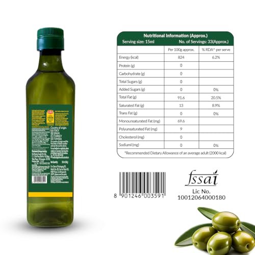 Image of Delmonte Extra Virgin Olive Oil (Imported)|Cold Extracted from A1 Grade Olives|Pure & Unrefined|Cholesterol & Trans Fat-Free,Natural Antioxidants,Rich in Vitamin E & K|500 Ml Pet Bottle. (Pack of 3)