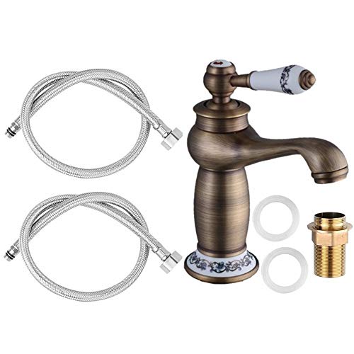 Robinet mitigeur rétro en laiton antique vintage porcelaine robinet de lavabo mitigeur monocommande salle de bain cuisine (cuivre)