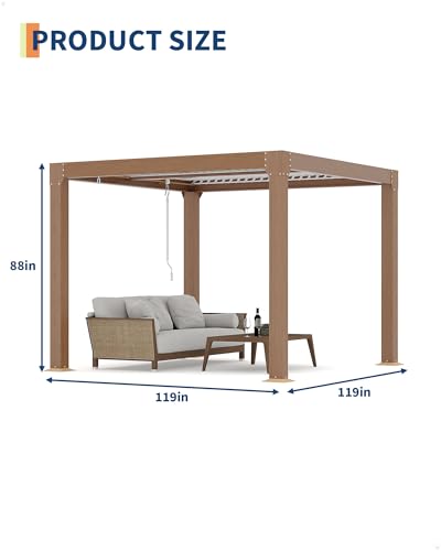 Image of GarveeLife Louvered Pergola 10 ft x10', Outdoor Pergola with Adjustable Louvered Roof, Reinforced Aluminum Frame, Integrated Drainage System, Hardtop Gazebo for Patio, Deck, Wood Grain