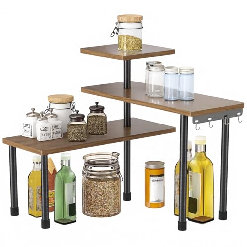 Kitchen Storage Organisation Countertop Organizer 3 Tier Corner Shelf Organiser with 4 Side Hooks Kitchen Counter Organizer Shelves Storage for Bathroom Counter Coffee Area Over Sink Dresser Table