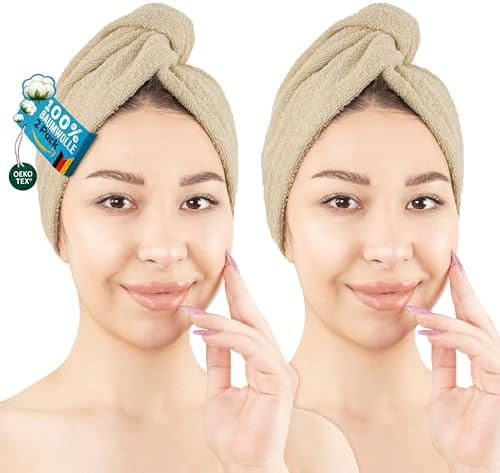 Hammetex Haarturban 2er Set mit Knopf, Haarhandtuch 100% Baumwolle | OEKO-TEX zertifiziert, saugstark, trocknet das Haar schnell, für lange & lockige Haare, sanft zur Kopfhaut, für