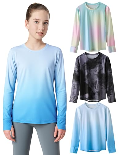 Image of Liberty Pro 3 Pack Youth Girls Active Long Sleeve Shirts | Dry Fit, Performance, Thumbholes, Athletic Tees for Kids and Teens