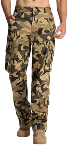 Susclude Camo Pants for Men Tactical Cargo Pants Rip Stop Elastic Stretch Military Army Work Pants with 7 Pockets