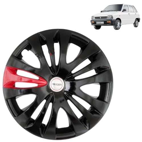 Image of PRIGAN Maruti 800 Black Red Wheel Cover 12 inch for -Maruti 800 (Set of 4 Pcs) (Press Fitting) Model- Camry Red 12