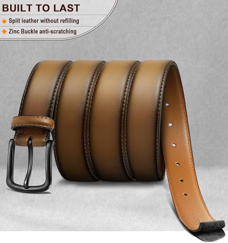 Image of BULLIANT Men Belt 2Pack-Leather Belt 7Holes Comfortable For Men's Dress Casual Jeans 1 3 /8 inch
