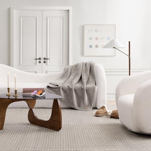 UGG Whitecap Plush Throw Blanket Fleece Lightweight Soft Throw for Couch or Bed Luxury Home Decor for Living Room Washable Hypoallergenic Blankets for Dorm Decor, 50-inch x 70-inch, Light Grey Seal