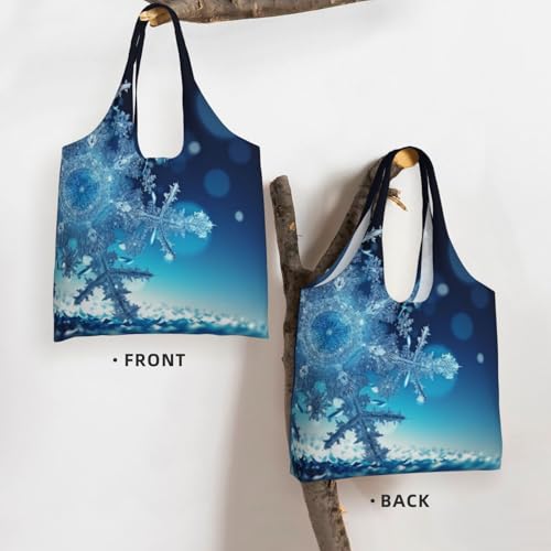 Canvas Tote Bag for Women Shoulder Tote Purse Reusable Grocery Bag Blue christmas snowflake Aesthetic Shopping Bags3