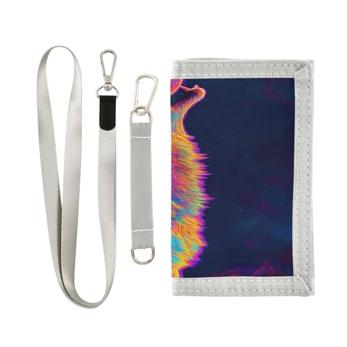 Colorful Wolf Lookingup Kids Wallet for Boys Girls Trifold Outdoor Sport Wallets for Children Teen Youth Wallet with Zippered Coin Pockets Card Holders Front Pocket Wallets with Magic Sticker2