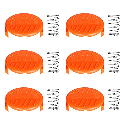 Trimmer Replacement Spool Cap Covers, Replace RC-100-P, RC100P, 385022-03 Compatible with Black+Decker Trimmer, Weed Wacker Caps, Weed Eater Cover, Grass Trimmer Parts (6 Cap, 6 Spring)
