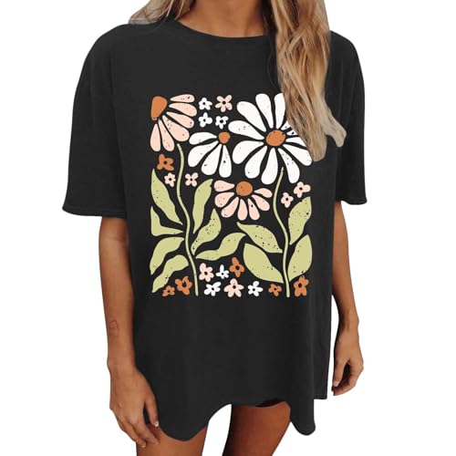 Shirts for Girls 12-14 Years Old Oversized Boho Wildflowers Tshirt Vintage Floral Graphic Tees Summer Flower Tops