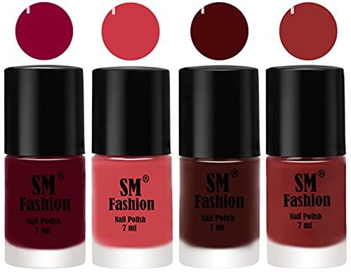 Image of Nail Polish Combo Set (Pack of 4) Quick Dry Gel Finish Nail Paint | Boysenberry,Punch Pink,Wine,Jam | 7 ml Each