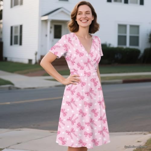 Image of Women's Summer Dresses Short Sleeve Formal Dresses with Pockets