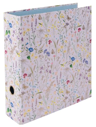 goldbuch 33 575 Ordner Summer Meadow, Einband aus Kunstdruck, Wildblumen-Muster und Goldprägung, Hefter mit Hebelmechanik aus Metall, Aktenordner, Stehordner, Heftordner, ca. 28,5 x 32 x 8 cm, Lila