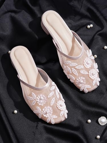 Image of TRYME Embellished Block Heel Mules for Women | Elegant Slip On Dress Sandals | Comfortable Fashion Heels for Casual, Wedding & Evening Occasions