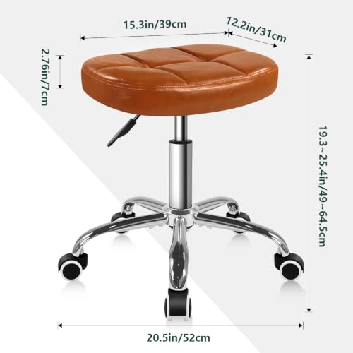Image of BFTOU 6-Square Lattice PU Swivel Stool with Wheel for Work SPA Shop Massage Height-Adjustable and Cost-Effective Rolling Stool Chair (Brown)