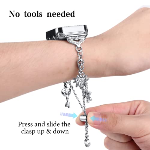 JOYOZY Band Compatible with Apple Watch 38mm 40mm 41mm 42mm 44mm 45mm 46mm, Bling Strap with Glitter Case Built-in Screen Protector, Interchangeable Charms Dressy Bracelet for Women