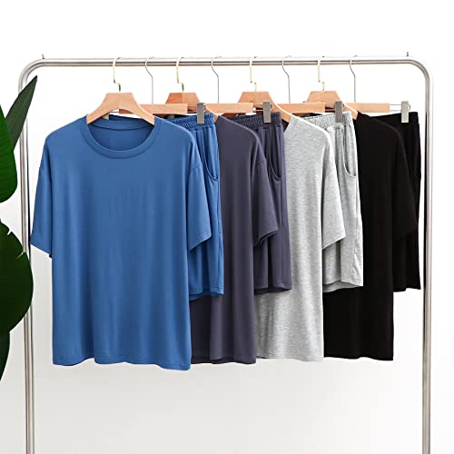 Men's Modal Pjs Set Short Sleeve Crew Neck Lounge Set Sleepwear Elastic Waist Lightweight Pajama Set3