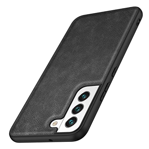 Kqimi Hülle für Samsung Galaxy S22 Plus, Premium Leder Handyhülle Stilvolle Weicher Griff Stoßfeste Anti-Kratzschutz Schutzhüllen für Samsung Galaxy S22+ 5G (6.6") 2022 (Schwarz) Cover