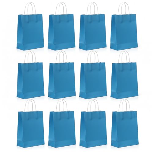 Paper Gift Bags 12 Pcs Set | 16x21x8 cm Kraft Paper Bags with Handles | Recyclable Shopping Bags for Party Retail Gift Wrapping Favors Crafts-Blue