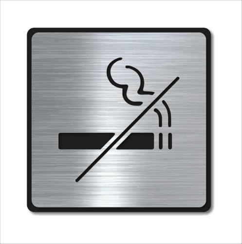 Image of Premium Brush Finish Square Silver Acrylic No Smoking Easy to Mount Double Side Tape 5.8 Inch Signage Self-Adhesive Business Stores Cafe Shop Hospital School Office Hotel 