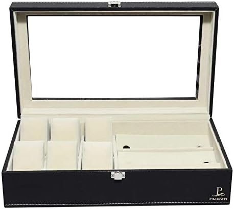 PANKATIPANKATI® leatherete Watch Storage and Sunglasses Organizer Box (Black_9 Slots)
