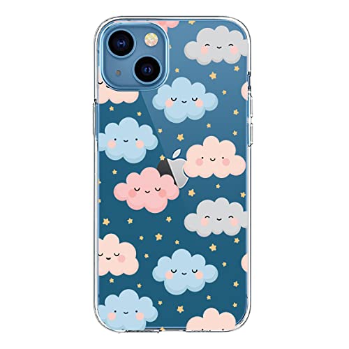 MURMAZ Case Designed for iPhone 13(6.1"), Cute Cloud Sky Design Case with Hard Back Soft Bumper Slim Shockproof Colourful Smile Face Cloud Women Girls Protective Phone Cover (Cloud Onz 13)