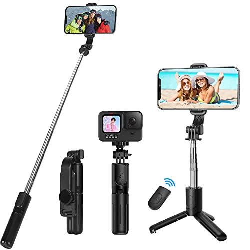 Selfie Stick, PomisGam Selfie Stick Tripod with Wireless Remote and Tripod Stand Selfie Stick,Compatible with iPhone 12 11 pro Xs Max Xr X 8 7 6 Plus, Android Phone,Compact & Lightweight