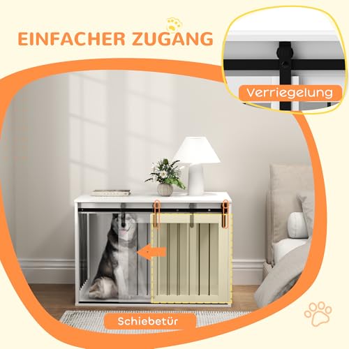 PawHut Hundekäfig 98 cm Hundebox für Zuhause mit Abschließbar Schiebetüren Moderne Metall Indoor Hundehütte für große Hunde Hundehaus 98 x 58 x 61 cm Weiß