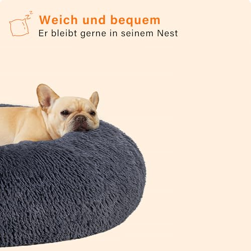 HMTOPE Orthopädisches Hundebett rund Hundekissen Hundesofa Katzenbett Donut Kuscheliges Hundekorb Waschbar, 60 cm Ø, Dunkelgrau