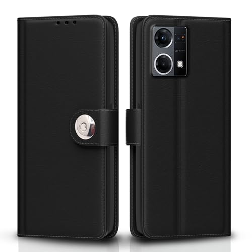 Image of Pikkme Flip Cover Leather Finish | Inside TPU with Card Pockets | Wallet Stand and Shock Proof | Complete Protection Button Flip Case for Oppo Reno 7 5G (Black)